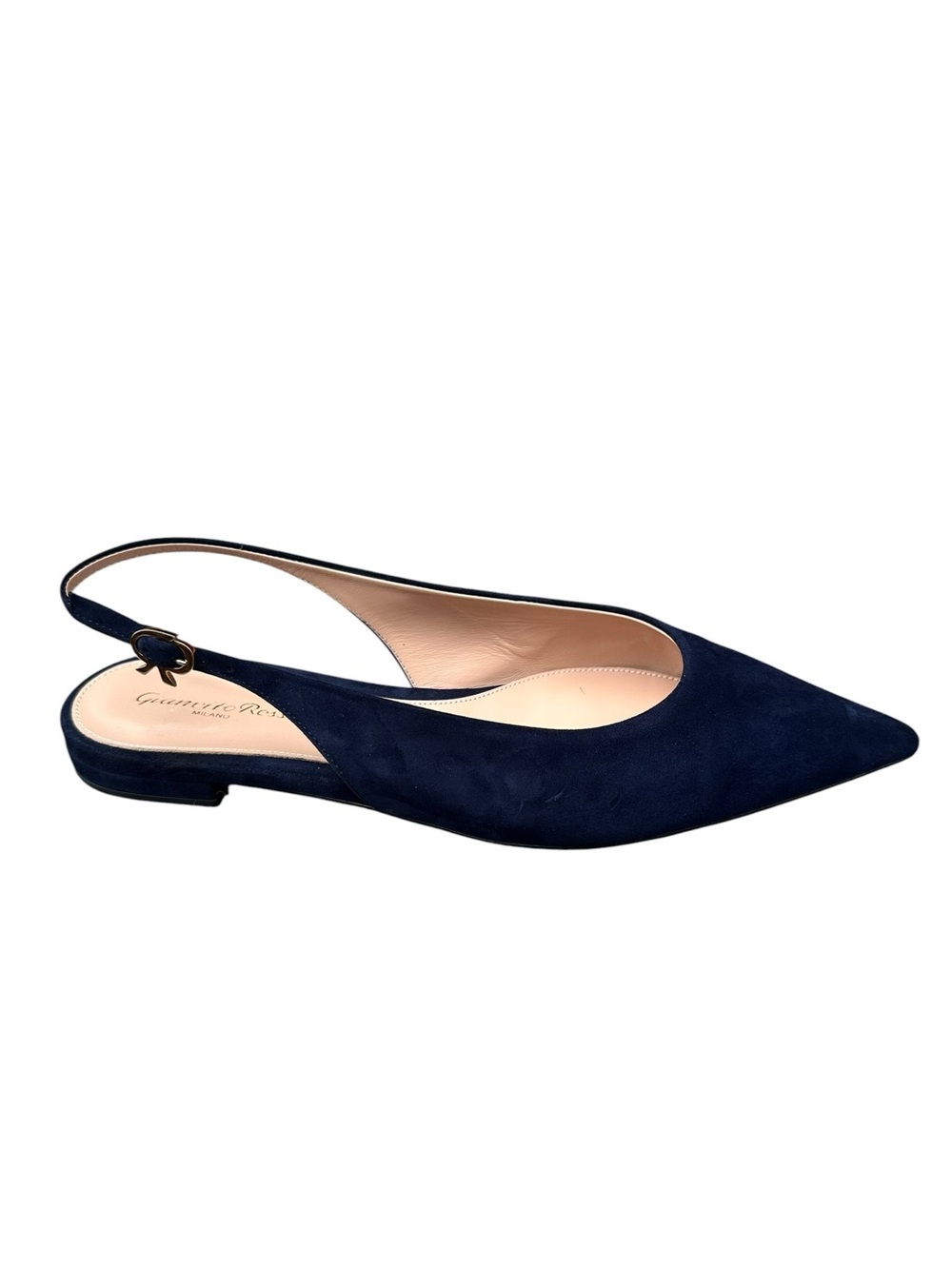 GIANVITO ROSSI Robbie Navy Suede Pointed Toe Slingback Flats NWOT